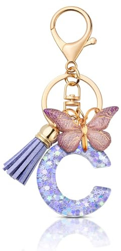 MORSUNBELA Schlüsselanhänger Buchstabe Mädchen Anhänger Schlüssel schlüsselbund Buchstaben mit Anfangsbuchstabe für Frauen Damen Lila C