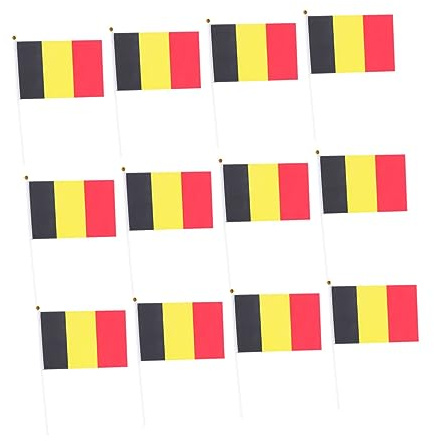 KONTONTY Lot De 50 Drapeaux à Main Belges 14x21 Cm Pour Fêtes Et Événements, Drapeaux De Pays En Polyester Solide Bâton Plastique Léger, Décoration Portable Et Lavable