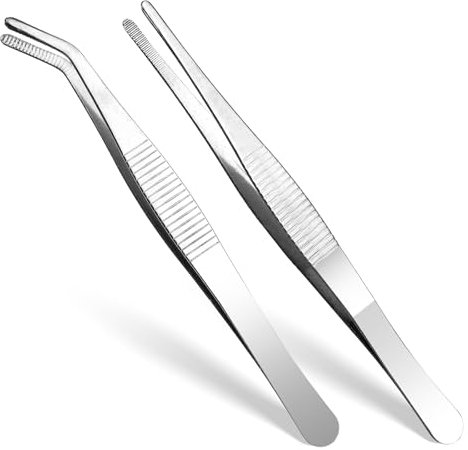 GEEHUA 2 pinzas curvas, pinzas rectas de acero inoxidable con punta plana y filo ondulado curvado, pinzas anguladas para electrónica, trabajo de laboratorio, animales acuáticos