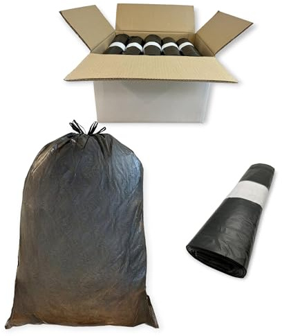 DE Healthcare Products – Müllsäcke (120 l), 20 Rollen je 20 Müllbeutel, stabile Abfallsäcke mit Verschlussband, schwarz