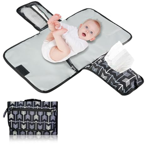 XQMMGO Tragbare Wickelunterlage, Wickelunterlage für unterwegs kompakte Wickelauflage, Kombinierbare abnehmbare Wickeltasche, Babys Wickeln auf Reisen Wickeltisch (Schwarz und weiß)