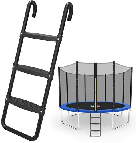 Escalera de cama elástica, 3 escalones, escalera universal para trampolín de 10 pies, 12 pies, 14 pies, 15 pies, 16 pies (negro)