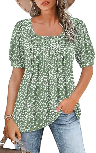 WNEEDU T Shirt Donna Collo Quadrato Magliette Donna Manica Corta a Sbuffo