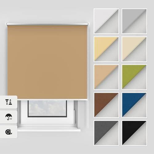 Estika Thermo rollos mit Bohren 140x220 cm Farbe: Beige, Verdunklungsrollo Deckenmontage und Wandmontage, Thermorollo hitzeschutz, Jalousien Fenster