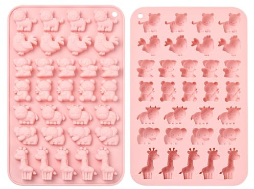 Airssory Lot de 2 moules à fondant en silicone sur le thème des animaux mignons, panda, vache, girafe, tigre, poulet, koala, éléphant, pour gâteaux, pudding, gelée, bonbons, loisirs créatifs,