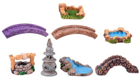 Kisangel Miniatur-dekor Harzgras Gartenornament Mit Mini-brücke Für Landschaftsdeko Dekorative Miniatur Für Stilvolles DIY Bastelminiatur Für Gartendekoration