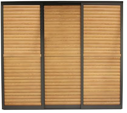 Milani Home - laterale scorrevole con lamelle per pergola bioclimatica, 270 x 4 x 238 cm, effetto legno