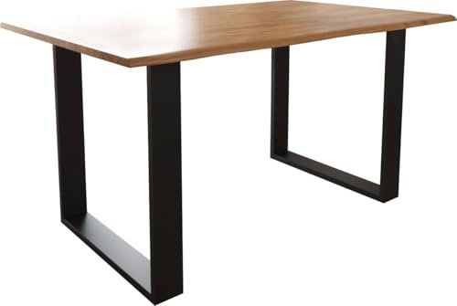 DELIFE Esszimmertisch Edge S Akazie Natur 140x90 Kufe Schwarz Live-Edge