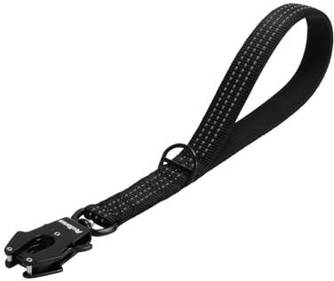 PetBonus kraftigt kort hundkoppel, nylon trafikbly med snabbkopplingsklämma, bekvämt vadderat handtag, reflekterande träningskoppel för medelstora till stora hundar (svart, 30 cm)