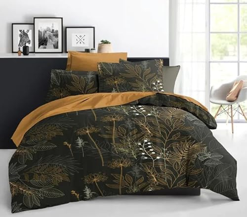 Générique Ensemble Parure de lit 4 pièces 180 x 200 cm King Size -1 Drap Housse 180 x 200 cm - 1 Drap Plat - 240 x 300 cm - 2 taies d'oreillers 65 x 65 cm 100% Coton 57 Fils /cm2 Haute Gamme (blacky)