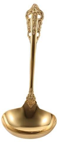 Mikinona Cucharón De Sopa De Acero Inoxidable Dorado Utensilio Cocina Resistente Diseño Ergonómico Antideslizante Cuchara Servicio Grande Para Servir Sopas y Caldos