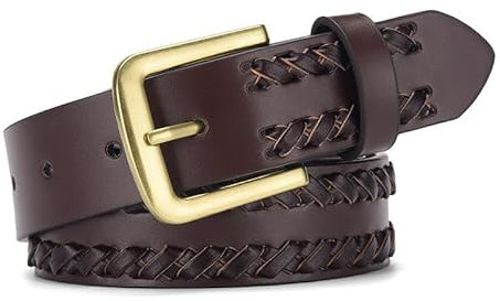 JIARY Geflochtener Ledergürtel Herren Braun, Lässiger Businessgürte Männer Gürtel Mit Goldene Schnalle, Für Jeans Hosen Anzug, Herrenmode,Braun,105CM/41.3''