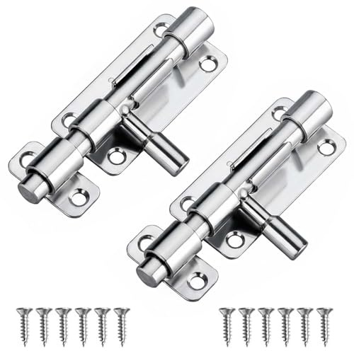 Cerrojos De Puerta Bloqueo Deslizante 2 Piezas Pestillo Acero Inoxidable Deslizante, Perno Cerradura Puerta, Con 12 Tornillos, Pasador Puerta Inox, Para Baño, Aseo, Dormitorio, Ventana, Jardín (Plata)