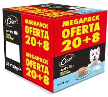 CESAR Senior 10+ Alimento Húmedo para Perros, Pollo y Arroz, Megapack 28 x 150g