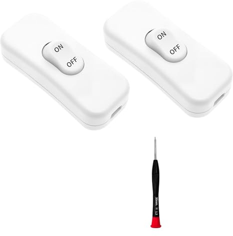Interruttore bipolare 250 V, set di 2 interruttori in linea con cacciavite, interruttore lampada da comodino o apparecchio elettrico, cavo rotondo o piatto con conduttori, sicurezza domestica, bianco