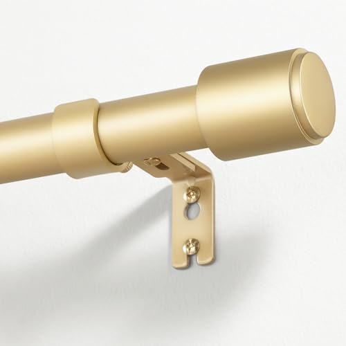 DEFYNEE Gardinenstange Gold, Ø 25mm, 81-366cm, Metall Ausziehbar | Moderne Endstücke, für Ösenvorhänge, trägt bis 15kg, Vorhangstange Innen/Außen, Wandmontage, inkl. Halterungen & Dübel