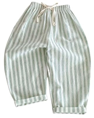 duxyoz Boys Girls Cotton Linen Trouser - Striped Beach Pants,Classic Casual Pants for Toddler Baby,Elastic Waist Loose Fit Bottoms,Lightweight Breathable Summer Trouser4 Years A Green