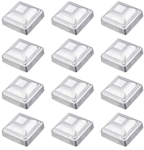 sourcing map 12Pcs Fence Post Cap Fit 2 x 2 OD Pipe,Deck Post Cover | Galvanized Steel Square Decking Caps,for Mailbox Outdoor Chain Link Wood/Metal Fence Deck Railing,Silver