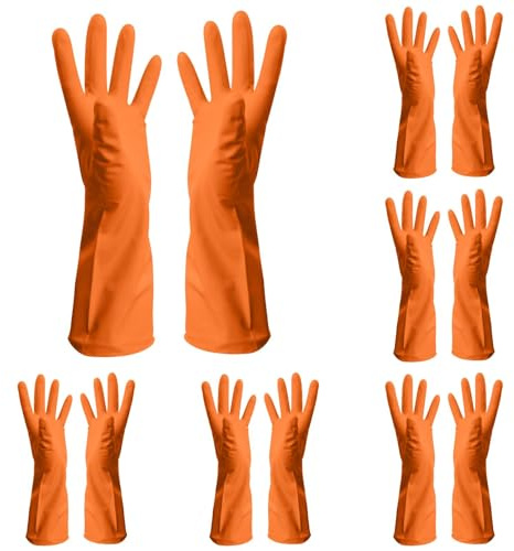 5 Pairs Colorful Household Gloves with Non-slip Grip,Washing up Gloves Medium,Reusable Cleaning Glove,Water Resistant Reusable Dish Washing Rubber Glove for Bathroom Cleaning (Orange, M-5 Pairs)