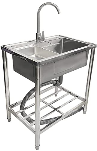 ZQFHSX Lavello di Servizio a Vasca Singola, Cucina Commerciale autoportante con Ripiani, postazione lavamani in Acciaio Inox per Lavanderia, rubinetti per lavelli da Esterno