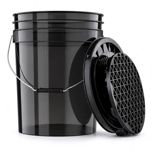 chemicalworkz Performance Buckets 5GAL Set Schwarz Transparent Wascheimer + Deckel + Dirt Trap Schmutzfalle | Autowäsche Handwäsche Zubehör | 3-teilig