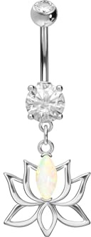 PIERCINGLINE Bauchnabelpiercing aus Chirurgenstahl mit Lotus Blüte - Bananabell Piercing in 4 stylischen Farben