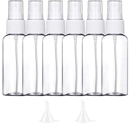 6 Pezzi (50ML) Trasparente Bottiglie Spray, MOCOCITO Flaconi Spray da Viaggio in Plastic Fine Nebbia Bottiglia con 2 Piccolo Imbuto, Dispenser per Acqua Nebulizzatore 【Spedire dall'Italia】