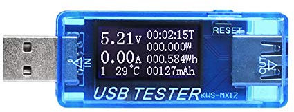 Testeur USB, multimètre USB 8 en 1, multimètre et ampèremètre, testeur de tension numérique, affichage couleur, bleu