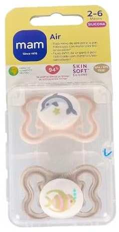 MAM Original-Schnuller für Babys, 2-6 Monate, Neutral glänzend, 2 Stück | Symmetrischer, flacher und flexibler Sauger aus Skin Soft Silikon, leicht anzunehmen, mit selbststerilisierender Box