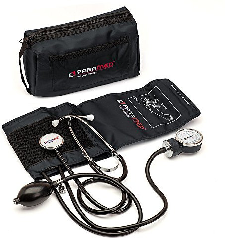 Manual Blood Pressure Cuff by Paramed – Professional Aneroid Sphygmomanometer with Carrying Case – Adult Sized Cuff – BP Monitor Set with Stethoscope (Black)