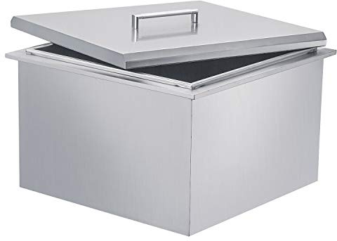 Drop-In Ice Chest 20.5W x 20.5D x 13.25H 304 Stainless Steel Drop-In Ice Bin Cooler Perfect for Colding Wine Beer Drinks in Your BBQ Island(Drain-Pipe and Plug Included)