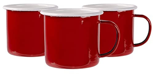 Argon Tableware Coloured Mugs - 375ml - Pack of 6 - Red Metal Insulated Coffee Mugs Lightweight Camping Cups for Drinking Tea, Hot Chocolate, Coffee