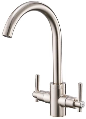 Heable Kitchen Mixer Tap Dual Lever Monobloc Swivel Spout Brushed Nickel Sink Taps Stainless Steel with UK Standard Fittings