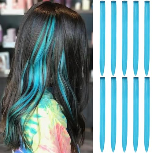 RINBOOOL Teal Blue Hair Extensions Clip in 10 Pieces Synthetic Hairpieces
