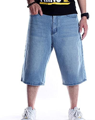 Short en Jean pour Hommes Hip Hop Short en Jean à Broderie Vintage Baggy Short en Jean pour Planche à roulettes Rap Short en Jean Couleur6 S