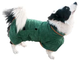 Hixingo Hundebademantel Mittelgroße Hunde, Hundehandtuch Extra Saugfähig Mikrofaser Badetuch mit Klettverschluss Verstellbar Haustier Handtuch für Katzen und Kleine Große Hunde (Grün,XL-75cm Back)
