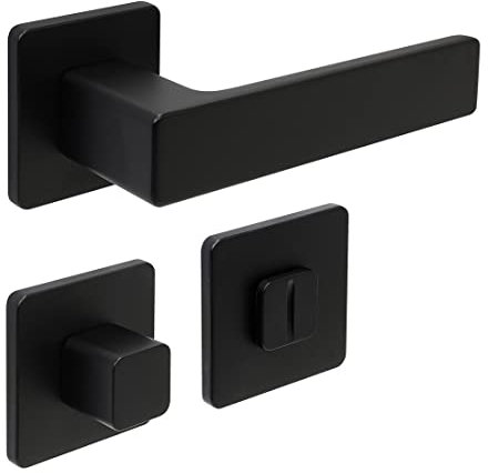 FELGNER Drückergarnitur Bormio für Bad und WC | hochwertige moderne Türblende Türklinken Türdrücker Garnitur Türgriff Türbeschlag Rosette für Innentüren Zimmertüren | Schwarz matt