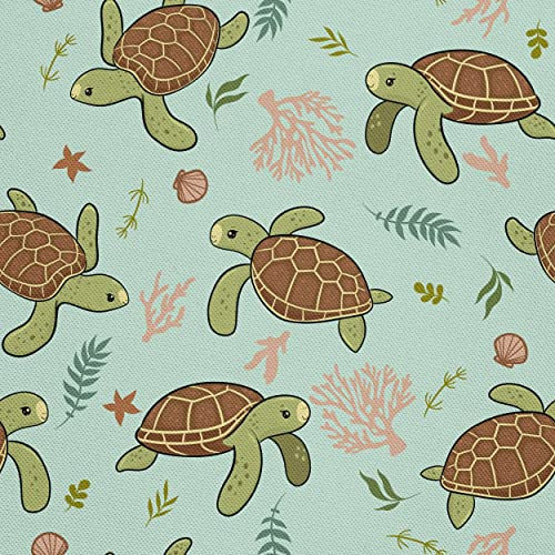 HEKO PANELS Stoff Oxford Meterware Canvas-Stoff Polyester Zum Nähen Nähstoffe Möbelstoffe Dekostoffe Wasserabweisend Blickdicht Kinder Schildkröten Algen 1 Meter 155 x 100 cm, DX332