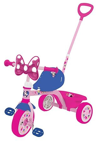 Dreirad aus Metall mit Freilauf, drehbarer Hintergriff und Spielzeugkorb