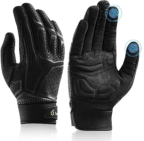 Glofit Fahrradhandschuhe Herren Damen, MTB radhandschuhe rutschfeste und Stoßdämpfende, Radsporthandschuhe Vollfinger Touchscreen Mountainbike Handschuhe Unisex (Schwarz, M)