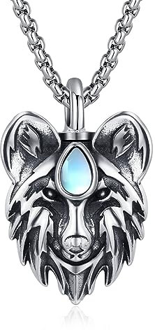 REDSUN Collar de urna para cenizas, plata de ley 925, cabeza de lobo, cadena personalizada, medallón para fotos, medallón con foto de joyería para hombre, hijo, mujer, niño, regalo