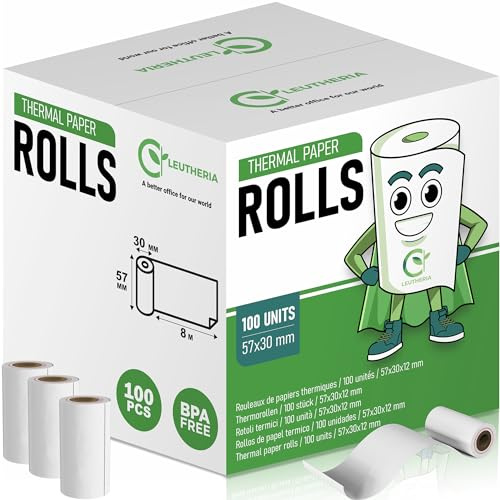 Carton de 100 bobines de papier thermique pour carte bleue - Rouleaux thermiques 57x30x12mm pour ticket de caisse/reçu carte bancaire/rouleau cb/imprimante - sans BPA