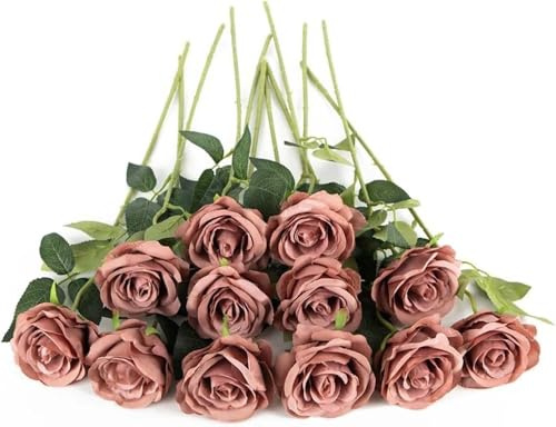 Laelfe 12 Stück Künstliche Rosen, 53 cm Langer Stängel (Dusty Pink)