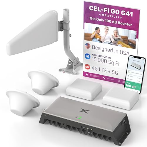 Nextivity CEL-FI GO G41 Cell Phone Booster for Home 4G, 5G, AT&T, Verizon & T-Mobile Up to 15,000 Sq Ft Coverage 100 dB Cell Phone Signal Booster FCC Approved (2X Indoor Antenna Kit)