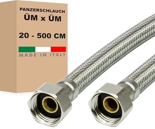 AWM rostfritt stål flexslang (DN8) 1/2 tum pansarslang anslutningsslang sanitär husvattenverk amaturer (1/2 tum ÜM x 1/2 tum ÜM, 120 cm)