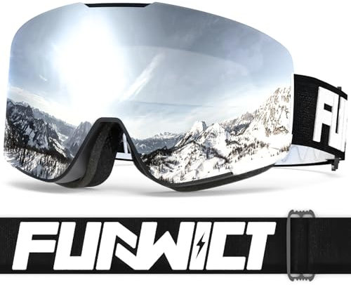FUNWICT Skibrille Herren Damen Skibrille für Brillenträger Anti-Beschlag mit UV-Schutz Winddichte Skibrille Kompatibel mit Skihelm für Skating Snowboard Snowmobile (Silber)