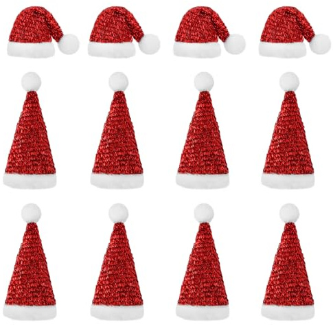 ONRAGT Mini Weihnachtsmütze, 12 Stück Kleine Weihnachtsmützen Rot Flaschenmütze Weihnachten, Glänzende Nikolausmütze Klein für Weihnachtsbaum, Geschenk, DIY-Bastelarbeiten, 4.9 * 2.7 Zoll