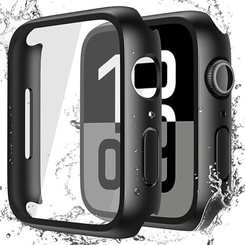 Misxi wasserdichte Schutzhülle für 42mm Apple Watch Series 11/10 | 2 Stück Hard-PC Hülle, Gehärteter Glas Displayschutz, Stoßfeste Vollschutz und Kratzern, Ultradünn, Schwarz