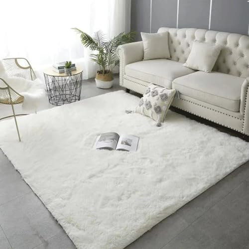 Genérico Alfombra Lavable de Lana para Salón, Dormitorio y Habitación Infantil - Pelo Largo, Muy Suave, Antideslizante, Moderna - Blanca, 160x250cm