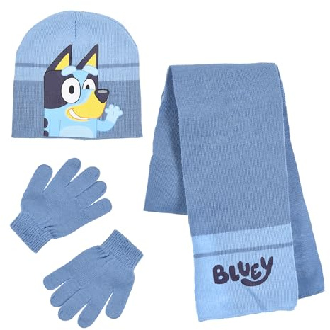 Bluey Gorro Bufanda y Guantes para Niño, Conjunto de Invierno para Niñas, Gorra Bufanda y Guantes, Accesorios de Invierno Infantil, Regalo para Niños | Azul